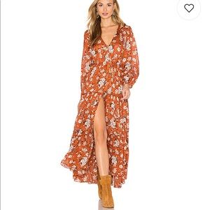 Spell long sleeve long orange dress